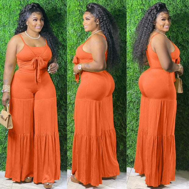 Plus Size Striped Crop Top Pants 2 Piece Set