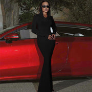 Elegant Hooded Long Sleeve Maxi Party Dress