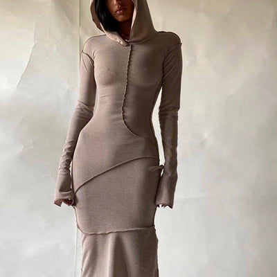 Plus Size Slim Fitted Long Sleeve Hoodie Dress