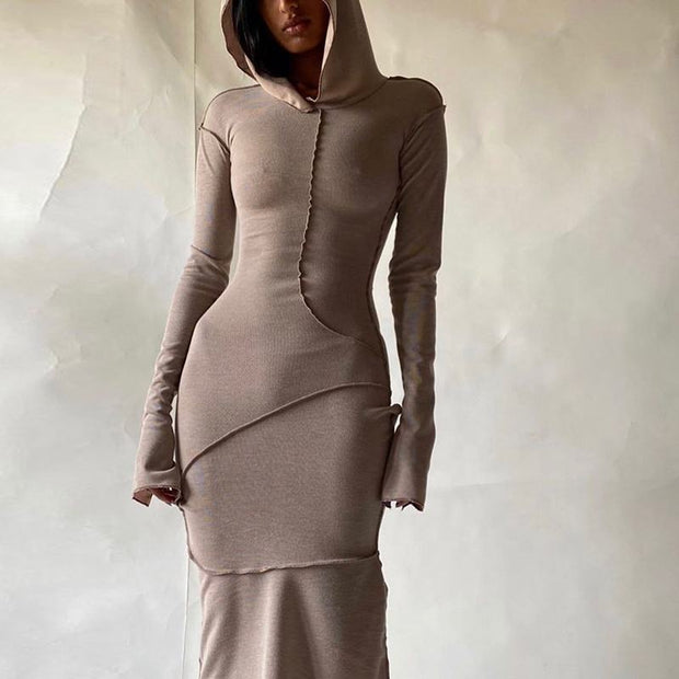 Plus Size Slim Fitted Long Sleeve Hoodie Dress