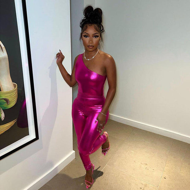 Silver PU Leather Jumpsuit