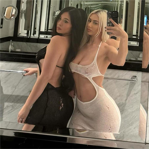 Backless Hollow Out Knitted Maxi Dress