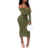 V-Neck Long Sleeve Knitted Sweater Dress