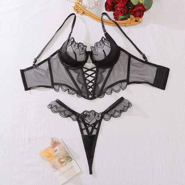 Sheer Mesh G-String Thong Lingerie Set