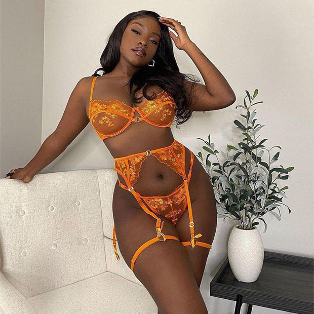 Mesh Embroidery Lingerie Set