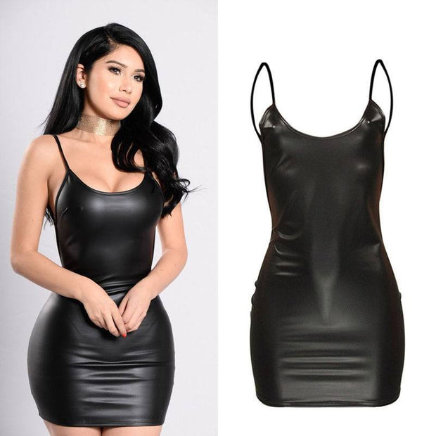Backless Leather Bodycon Dress