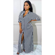Elegant Half Sleeve Striped Knitted Maxi Dress
