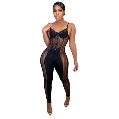 Lace High-Waist Bodycon Jumpsuit