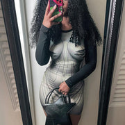 Long Sleeve Body Print Short Dress