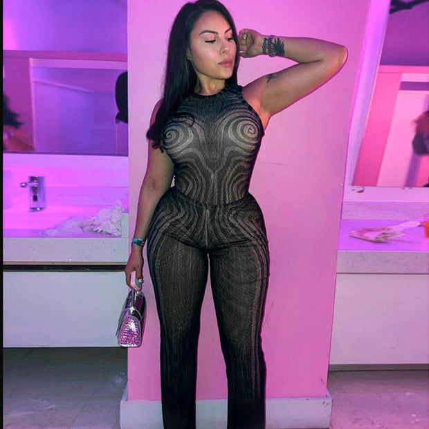 Two-Piece Geometric Bodysuit Set