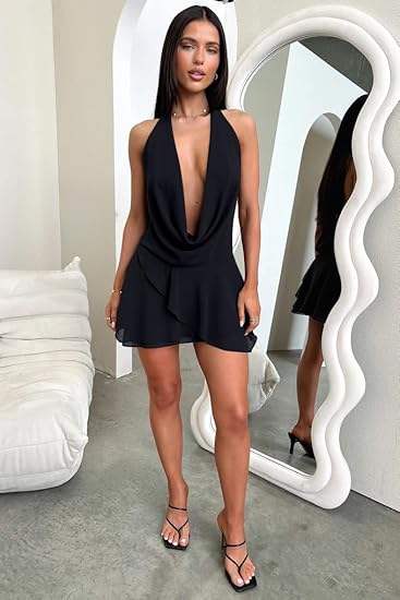 Elegant Floral Halter Mini Dress