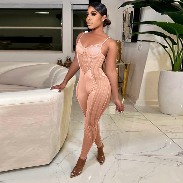 Lace High-Waist Bodycon Jumpsuit