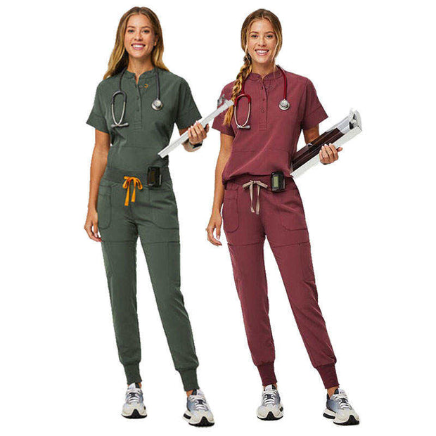 Button Fitted Women's Jogger Scrub Uniform Set