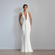 Sleeveless Halter Ruched Maxi Dress