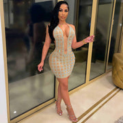 Women’s Sleeveless Crystal Diamond Evening Dress