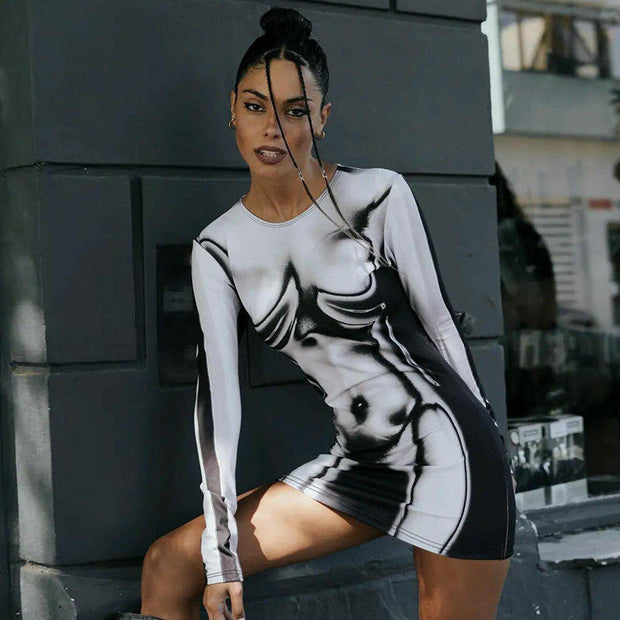 Long Sleeve Body Print Dress